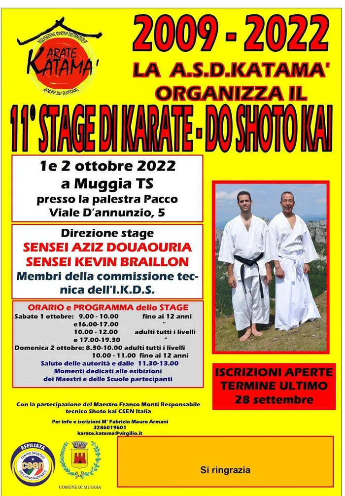 Locandina 11° Stage di Karate-do Shoto Kai, ottobre 2022