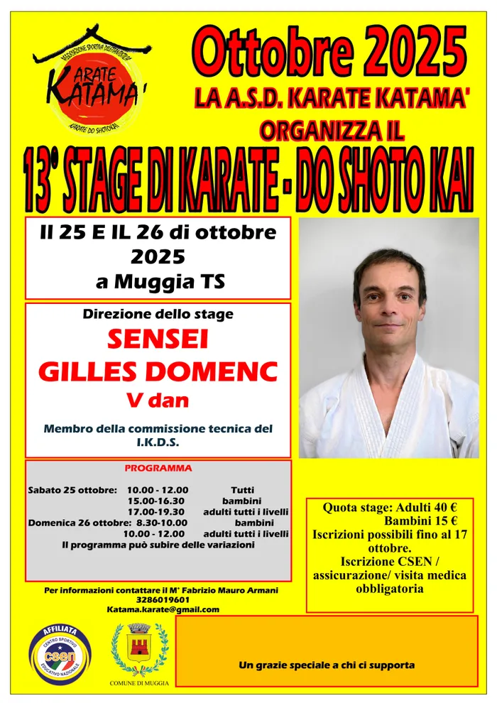 Locandina 13° Stage di Karate-do Shoto Kai, ottobre 2025